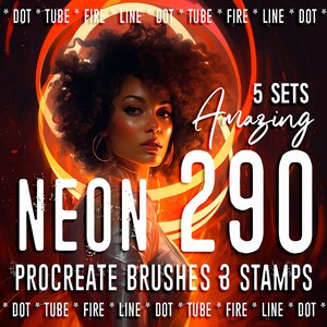 290 Neon Brushes | Best Procreate Neon Brushes | Drawing Set for iPad | neon stamps dot tube fire line - NEON SET