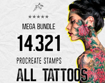 14.321 Procreate Tattoo Stamps Brush Set: Skulls, Flowers, Witchcraft (Digital Product)
