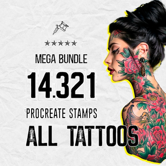 14.321 Procreate Tattoo Stamps Brush Set: Skulls, Flowers, Witchcraft (Digital Product)