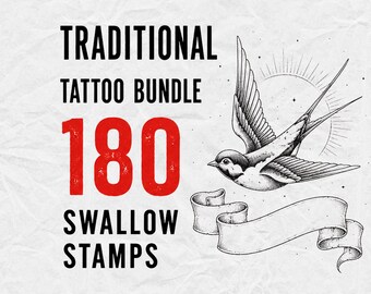 180 Swallow Tattoo Stamps for Procreate | Traditional Swallow Tattoo Bundle | Old School Tattoo Flash | Procreate Tattoo Brushes | Sparrow