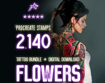 Flowers Procreate Tattoo Stamps Brush Bundl