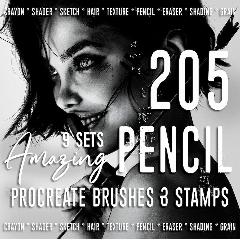 205 Pencil Brushes Digital Product Best Pencil Brushes Drawing Set for