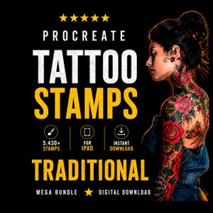 Sellos de tatuaje tradicionales para Procreate: Calaveras, flores, brujería (producto digital)