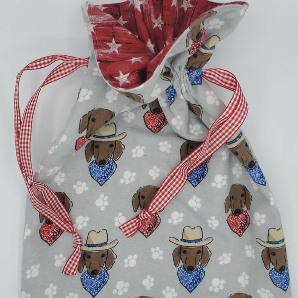 Weiner dog gift bag, dachshund fabric reusable lined fabric bag, 12 x 16 large gift bag, dog lover gift