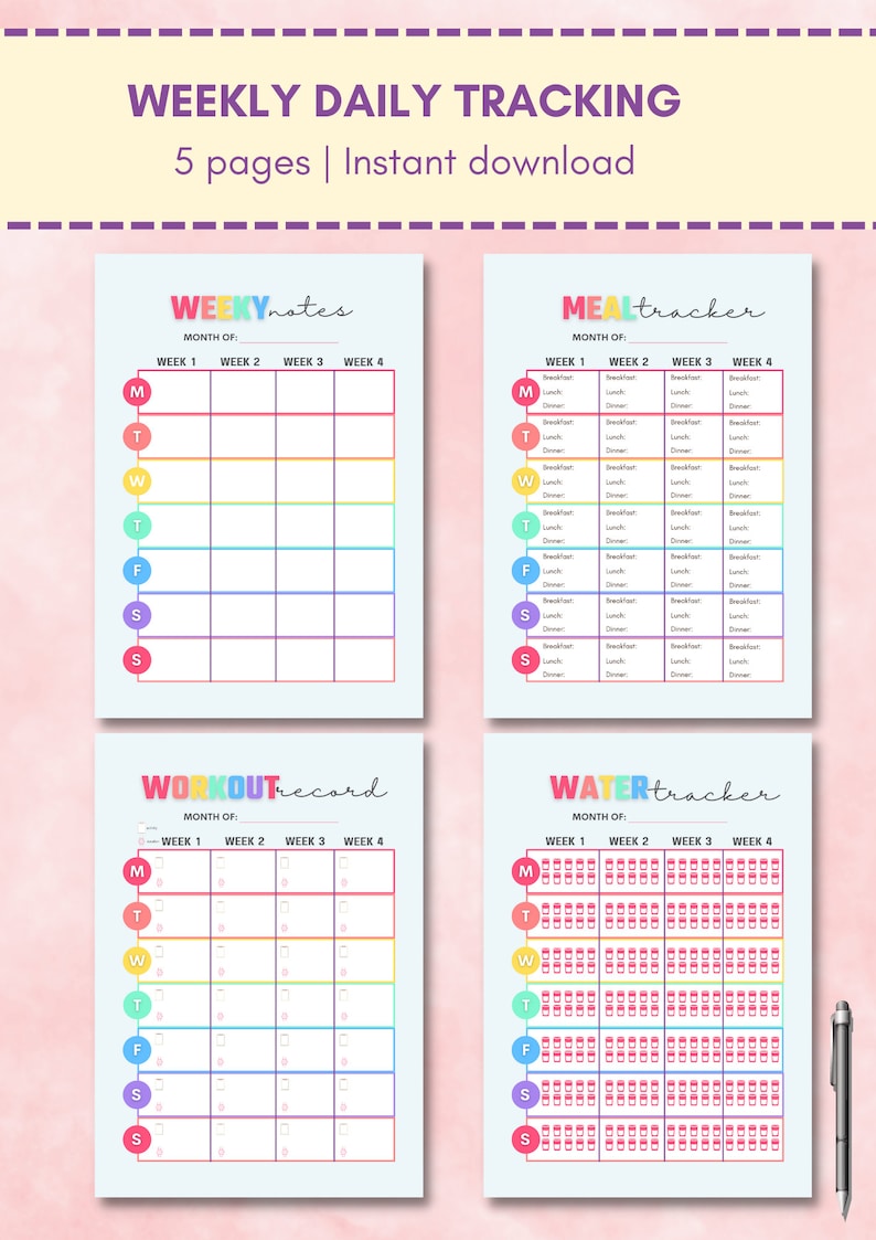 Printable Weekly Habit Tracker A4 Document Fitness Planner Etsy