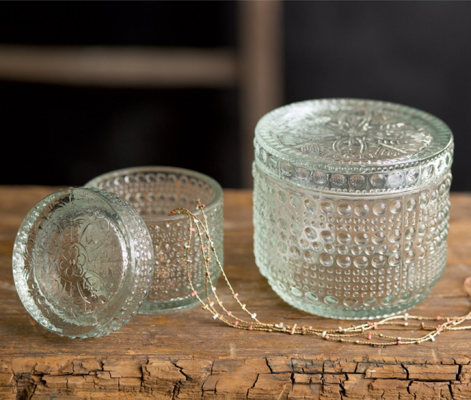 Set of Two Decorative Glass Jars Glass Container Jewelry Etsy