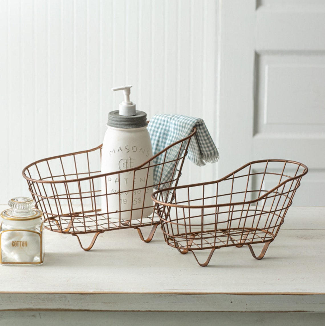 Set of Two Copper Finish Bathtub Baskets Decorative Metal Etsy
