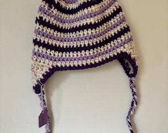 Children’s baby handmade crochet striped  winter woolly hat size approximately 6–12months