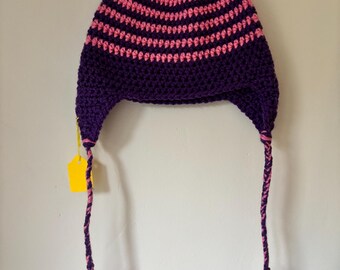 Children’s handmade crochet striped  winter woolly hat size small child approximately 2-4 years