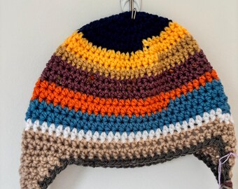 Children’s baby handmade crochet striped  winter woolly hat size approximately 1-2 years