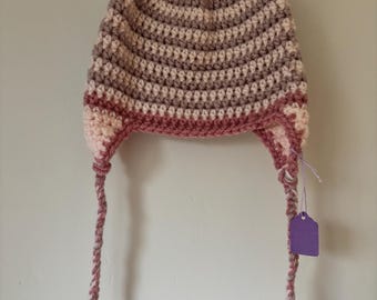 Children’s baby handmade crochet striped  winter woolly hat size approximately 6–12months