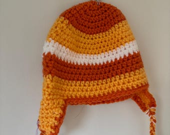 Children’s baby handmade crochet striped  winter woolly hat size approximately 1-2 years