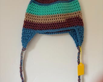 Children’s handmade crochet striped  winter woolly hat size small child approximately 2-4 years