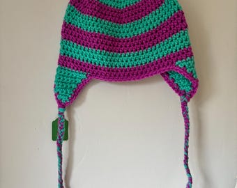Handmade Crochet Striped Winter Hat – Kids Size 4-6 Years
