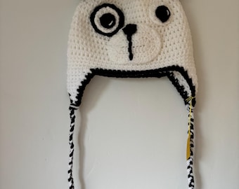 Handmade Crochet Dog Hat, Black and White Wool Beanie (2-4 Years)