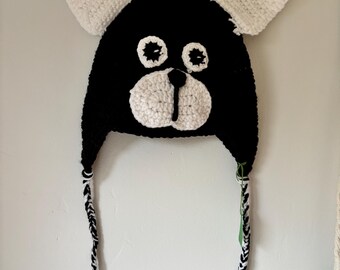 Handmade Crochet Dog Hat, Black and White, Child Size L