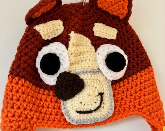 Handmade Crochet Orange Dog Hat, Kids Winter Beanie (Size Small, 2-4 Years Old)