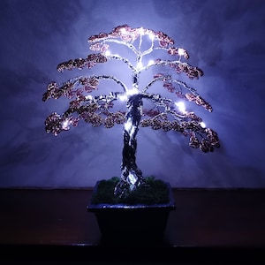 Illuminated wire tree with midrange leaves, a perfect gift and decoration for any interior