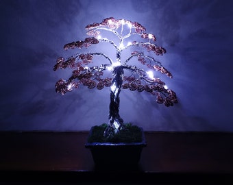 Illuminated wire tree with midrange leaves, a perfect gift and decoration for any interior