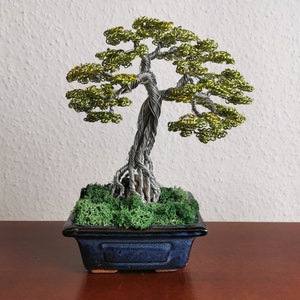 Green lit wire bonsai * Wire tree sculpture