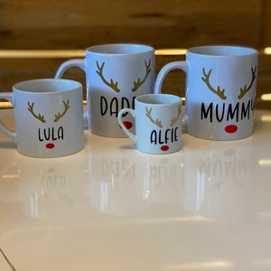 Personalised Family Christmas Mug Gift, Mini Mugs, Children's Christmas Mug, hot chocolate, Reindeer, Festive