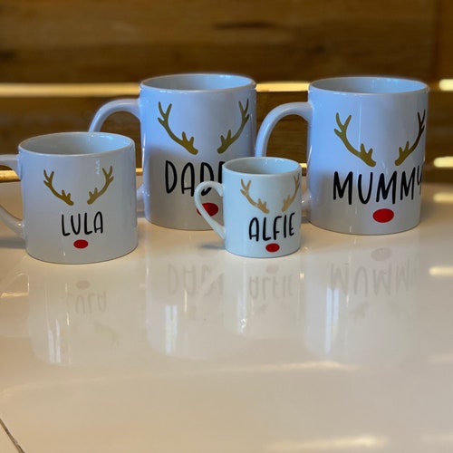Personalised Family Christmas Mug Gift, Mini Mugs, Children's Christmas Mug, hot chocolate, Reindeer, Festive