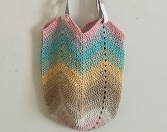 Candy Colour Crochet Zigzag Bag - Handmade Rainbow Crochet Handmade Shoulder Bag - Womens Street and Shopping Bag