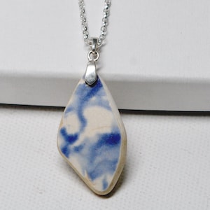 Blue and white sea pottery necklace/sea pottery and silver necklace/Pembrokeeshire sea pottery/Welsh gift/sea pottery shard