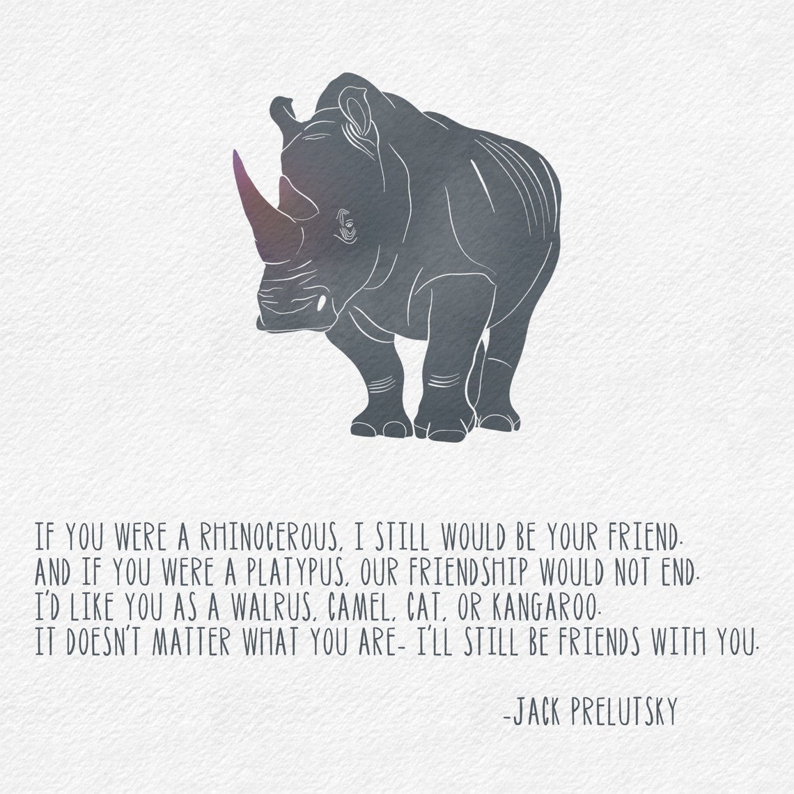 Watercolor Rhinocerous Rhino Nursery Poem Friendship Poem Etsy