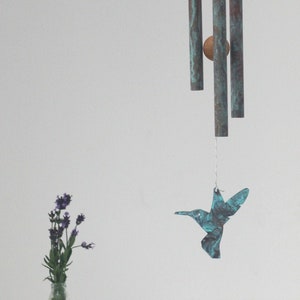 Copper Hummingbird Windchime / Wind Chimes With Humming Bird/ Outdoor Wind chime / Wedding, Christmas, Memorial Gift / Copper Anniversary