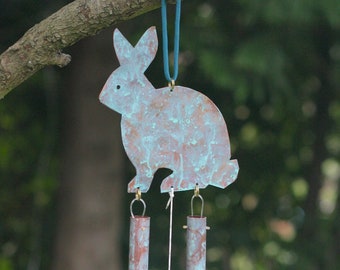 Bunny Rabbit Windchime / Copper Wind Chimes / Outdoor Garden Decor / Wedding, Christmas, Memorial Gift / Copper Anniversary / Porch Decor