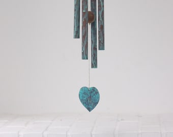 Heart Wind Chimes- Windchime with copper heart- Outdoor Garden Wind chimes- Memorial Windchime- Copper Anniversary Gift