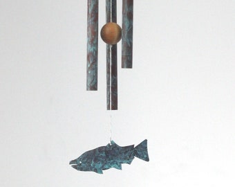 Fish Wind Chime/ Salmon Windchime/ Father's Day Gift / Copper Salmon Wind Chime for Outdoors / Memorial Windchime / Grandfather Memorial