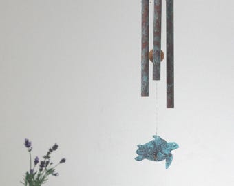 Turtle Wind Chime Hand Made Artist Painted Coconut Bamboo - Etsy