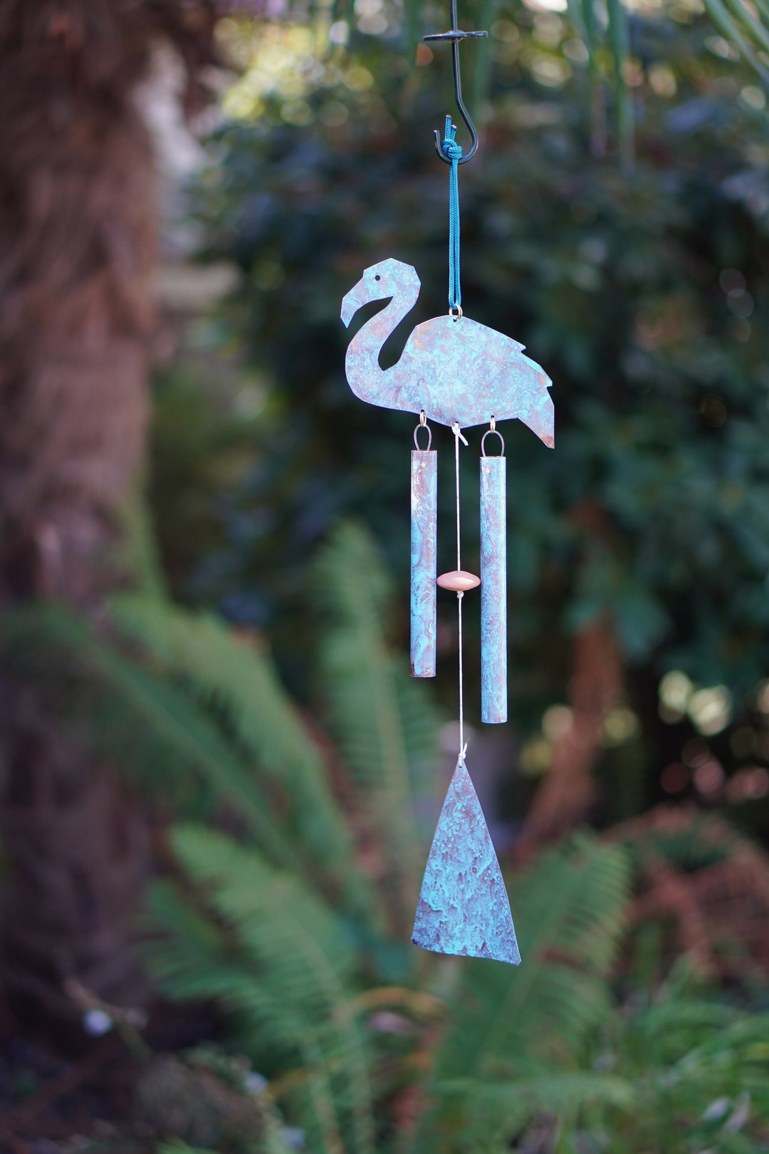 Copper Flamingo Wind Chime, Tropical Garden Bird Wind Chime, Wedding, Mother's Day Gift , Retro
