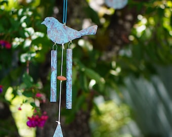 Copper Chickadee Wind Chime- Outdoor Garden Bird Wind Chime- Memorial Windchime- Engagement Gift for Couples