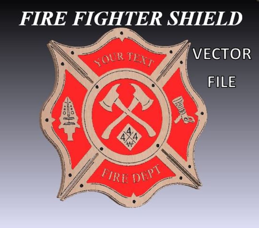 Fire Fighters Shield Badge Vector Files DXF SVG CNC Router Laser Plasma Fire Department Fire