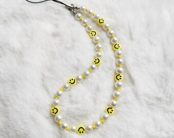 Yellow Smiling Emoji Face Phone Charm - Happy Face IPhone Charm Strap - Smiley Bead Mobile Phone Accessories - Christmas Gift For Teenager