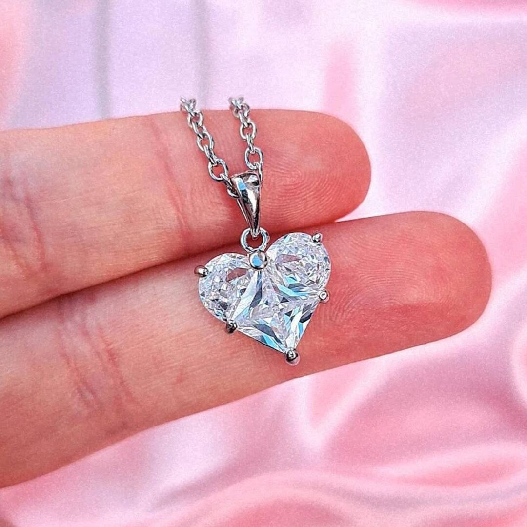 Cubic Zirconia Heart Pendant Stainless Steel Chain Necklace Gold and