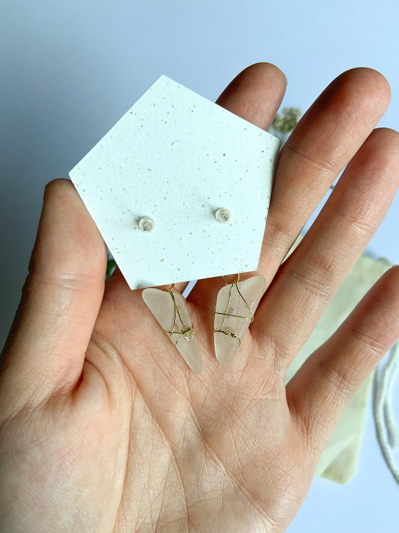 Handmade Gold Earrings Handmade Jewellery SOUTH QUEENSFERRY White Seaglass Drop Stud Earrings Bespoke Scottish Seaglass
