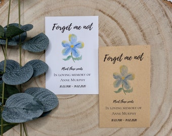 Forget me not ‘seed packet’. Memorial favours. Funeral Favours. In loving memory.