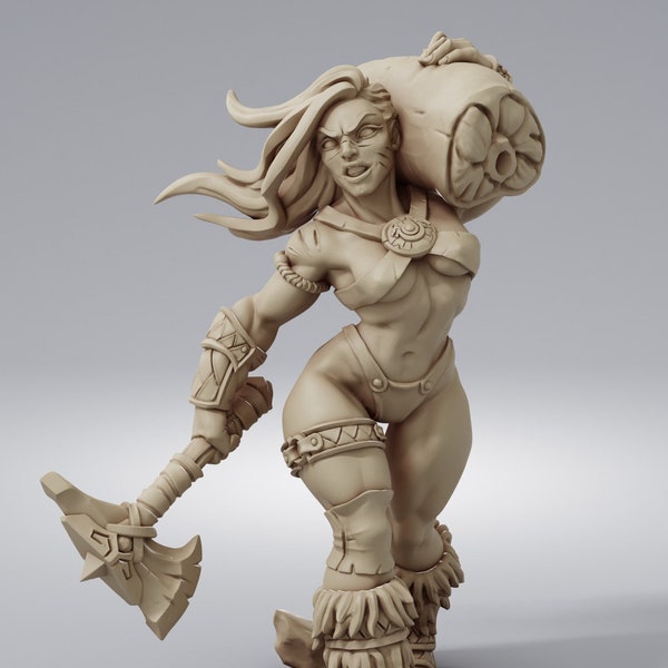 Female Barbarian - Resin Miniature - DnD Miniatures - Dungeons & Dragons Miniatures - Pathfinder Miniatures - RPG - Tabletop Miniatures