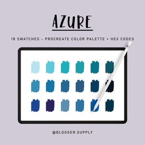 AZURE PROCREATE COLOR Palette  + Hex Color Codes - Blue, Teal, Navy for iPad - Digital Illustration Swatches