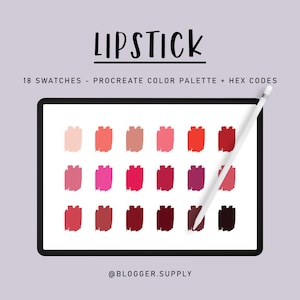 LIPSTICK PROCREATE Color Palette  + Hex Color Codes - Pink, Red, Orange, Brown, Purple for iPad - Digital Illustration Swatches