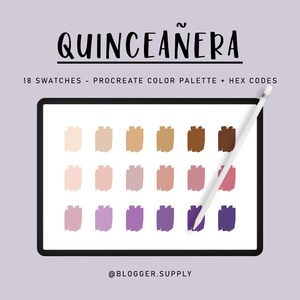 QUINCEAÑERA PROCREATE Color Palette  + Hex Color Codes - Brown, Pink, Purple for iPad - Digital Illustration Swatches