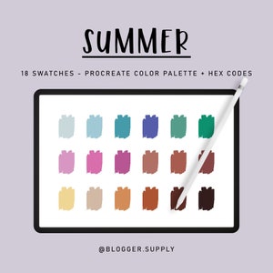 SUMMER PROCREATE Color Palette  + Hex Color Codes - Pink, Green, Yellow, Brown for iPad - Digital Illustration Swatches