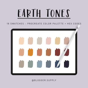 EARTH TONES PROCREATE Color Palette  + Hex Color Codes - Pink, Blue, Purple, Brown for iPad - Digital Illustration Swatches