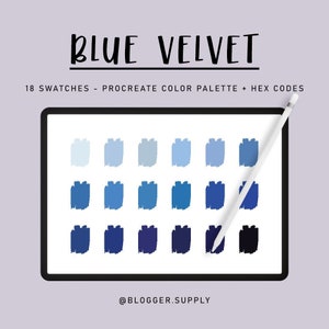 BLUE VELVET PROCREATE Color Palette  + Hex Color Codes - Blue for iPad - Digital Illustration Swatches