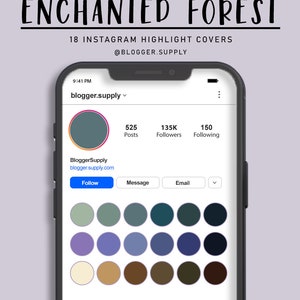Instagram Highlight Covers - 18 IG Covers for Instagram Stories - Solid Color - Green, Blue, Purple, Brown - ENCHANTED FOREST