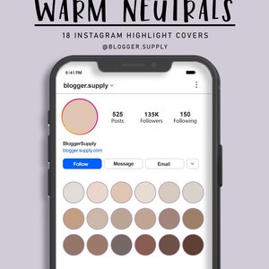 Instagram Highlight Covers - 18 IG Covers for Instagram Stories - Solid Color - White, Gray, and Tan - WARM NEUTRALS